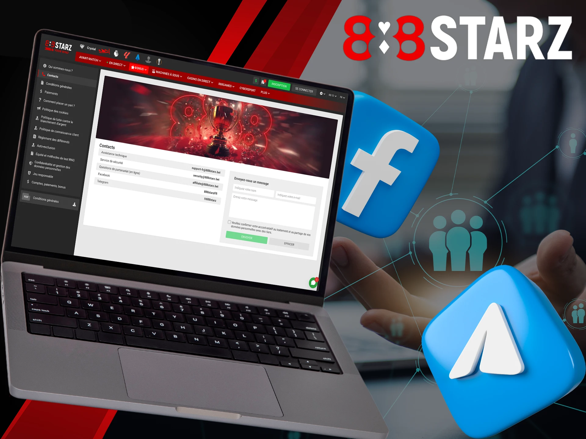 Connectez-vous avec l'équipe de 888Starz en utilisant les médias sociaux.