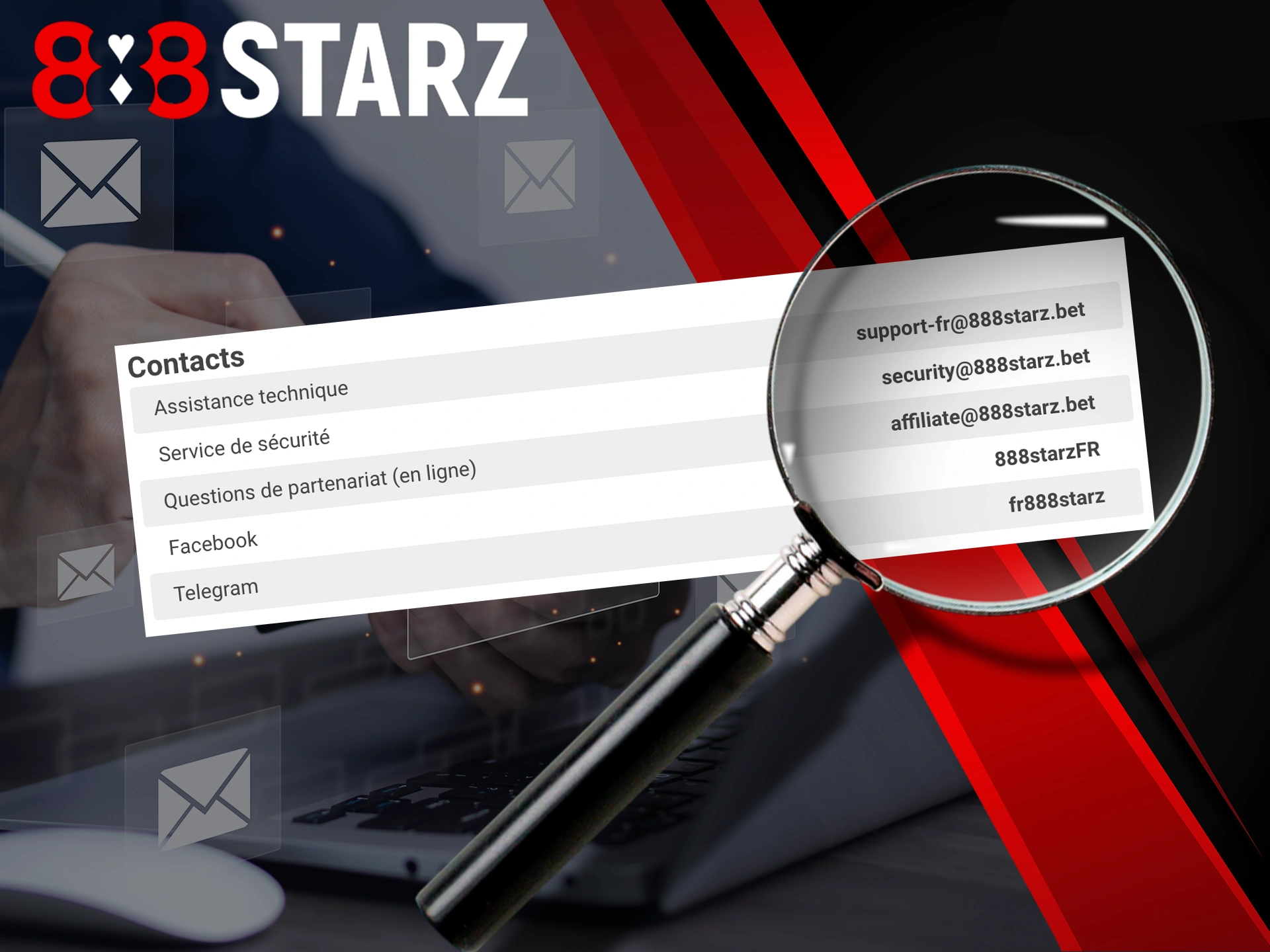 Utilisez les coordonnées de contact si vous avez des problèmes avec 888Starz.